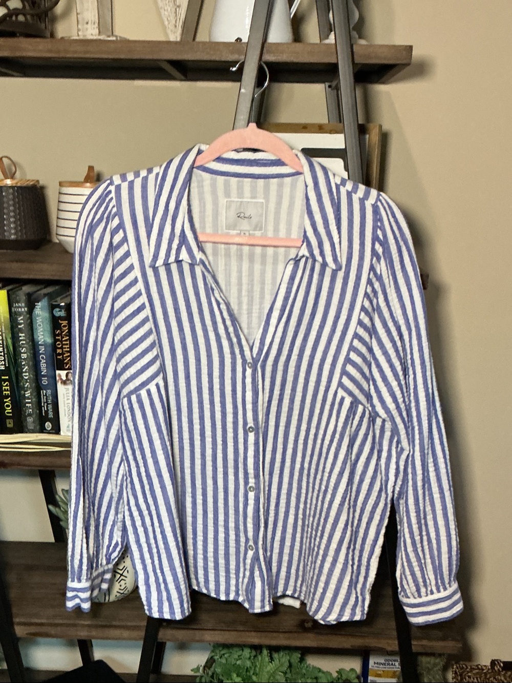 Rails Blue and White Striped Button Down Shirt Size XL